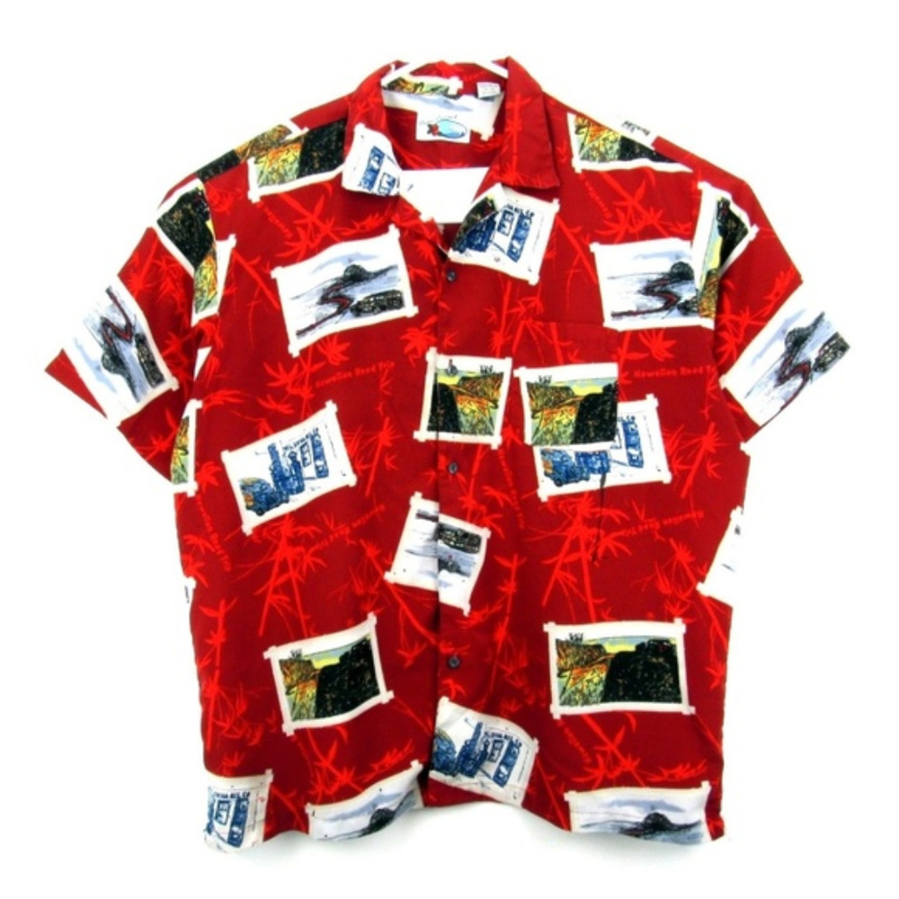 Vintage Men 2XL Hawaiian Shirt Woody Ocean Current